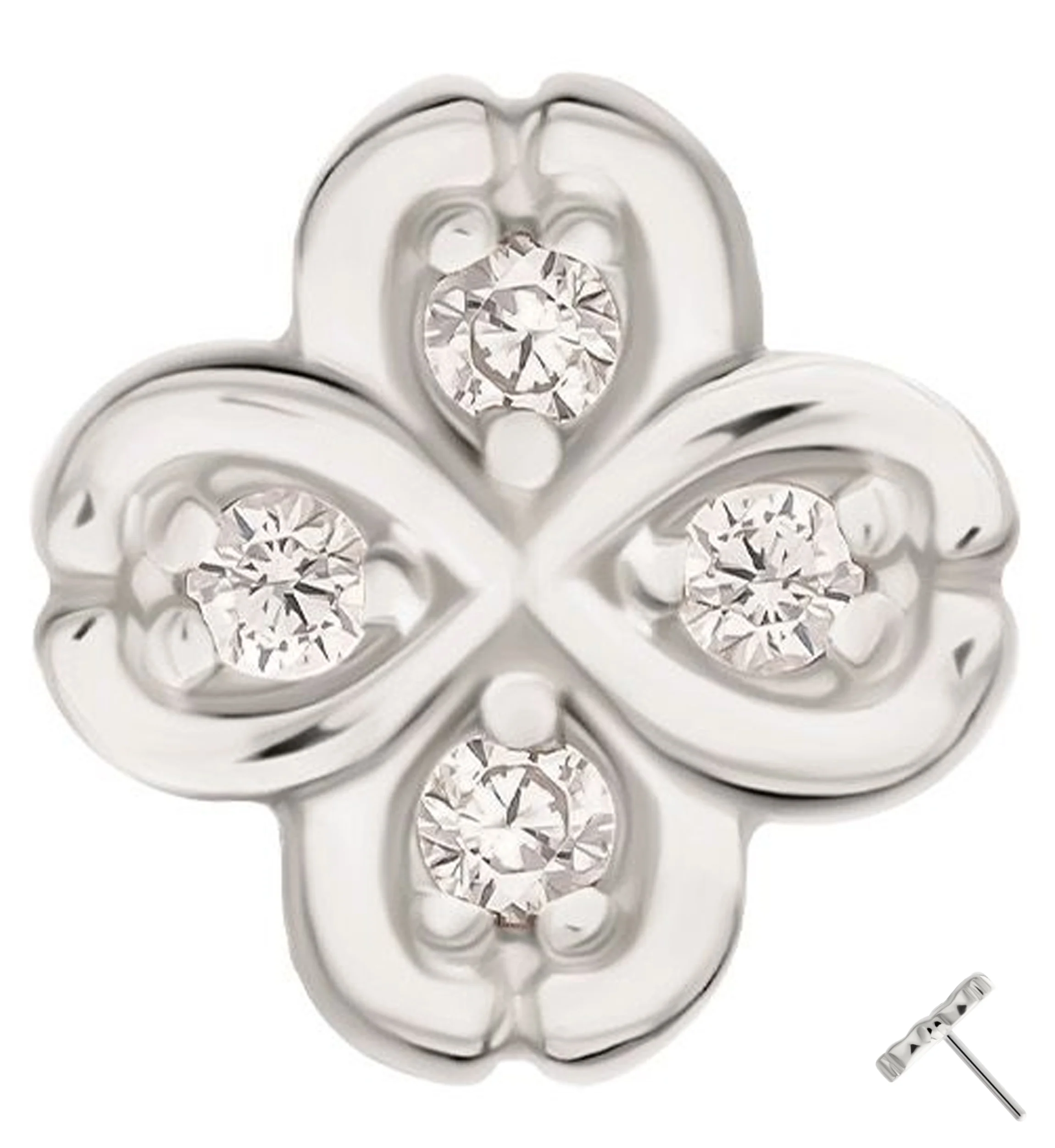 14kt White Gold Clover Clear CZ Threadless Top