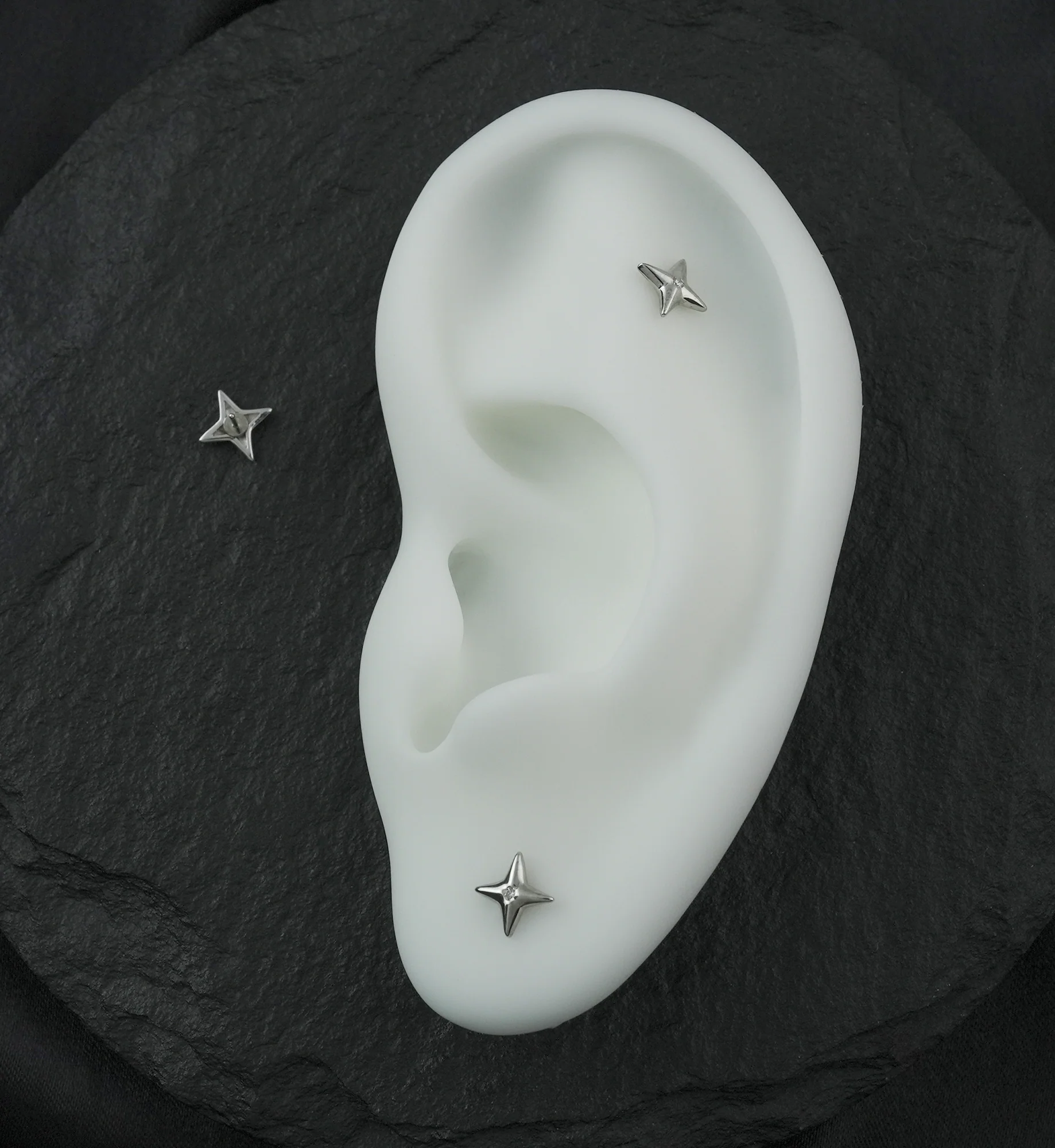 14kt White Gold Compass Star CZ Threadless Top - Image 2