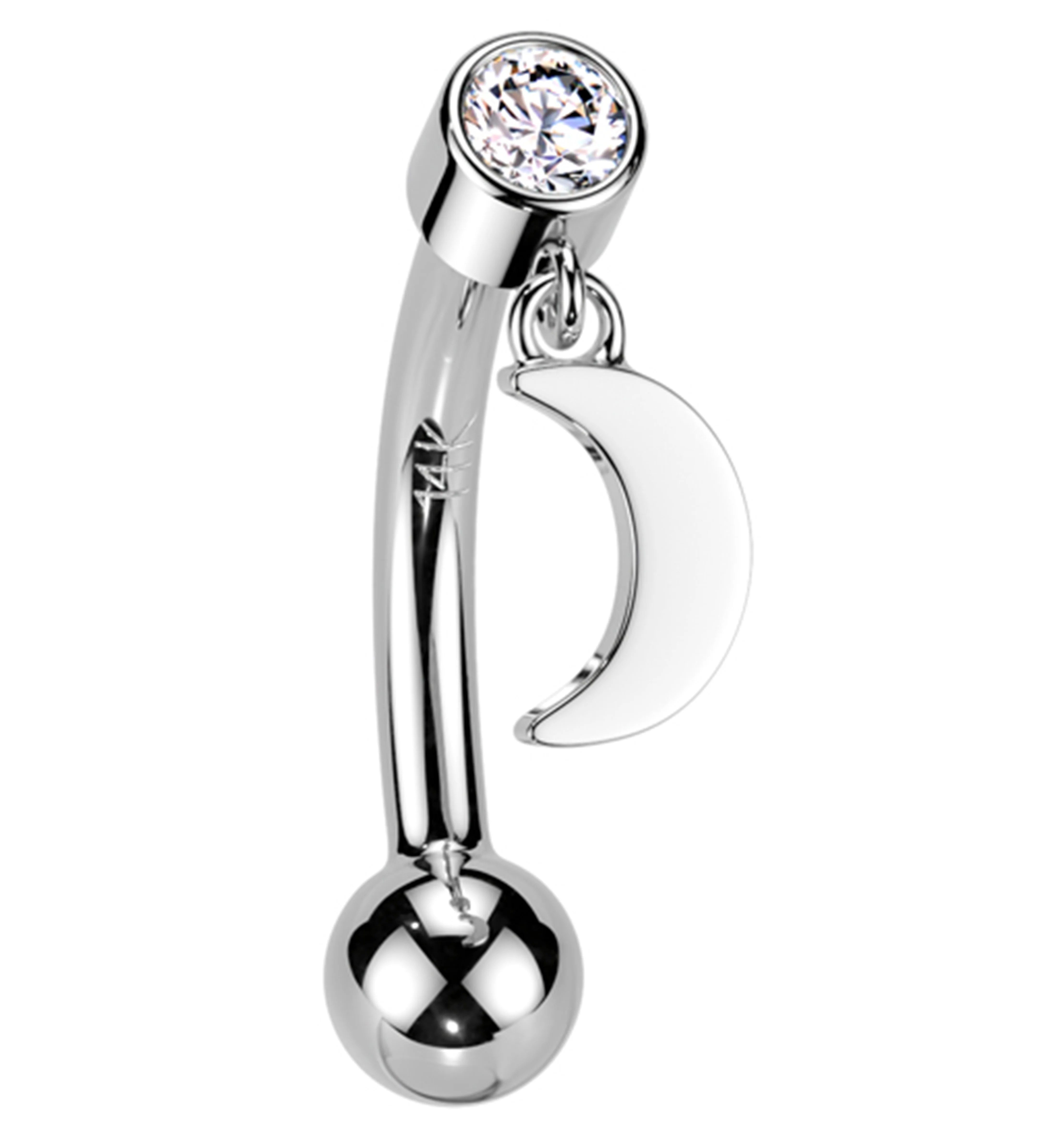 14kt White Gold Crescent Moon Dangle Clear CZ Threadless Curved Barbell