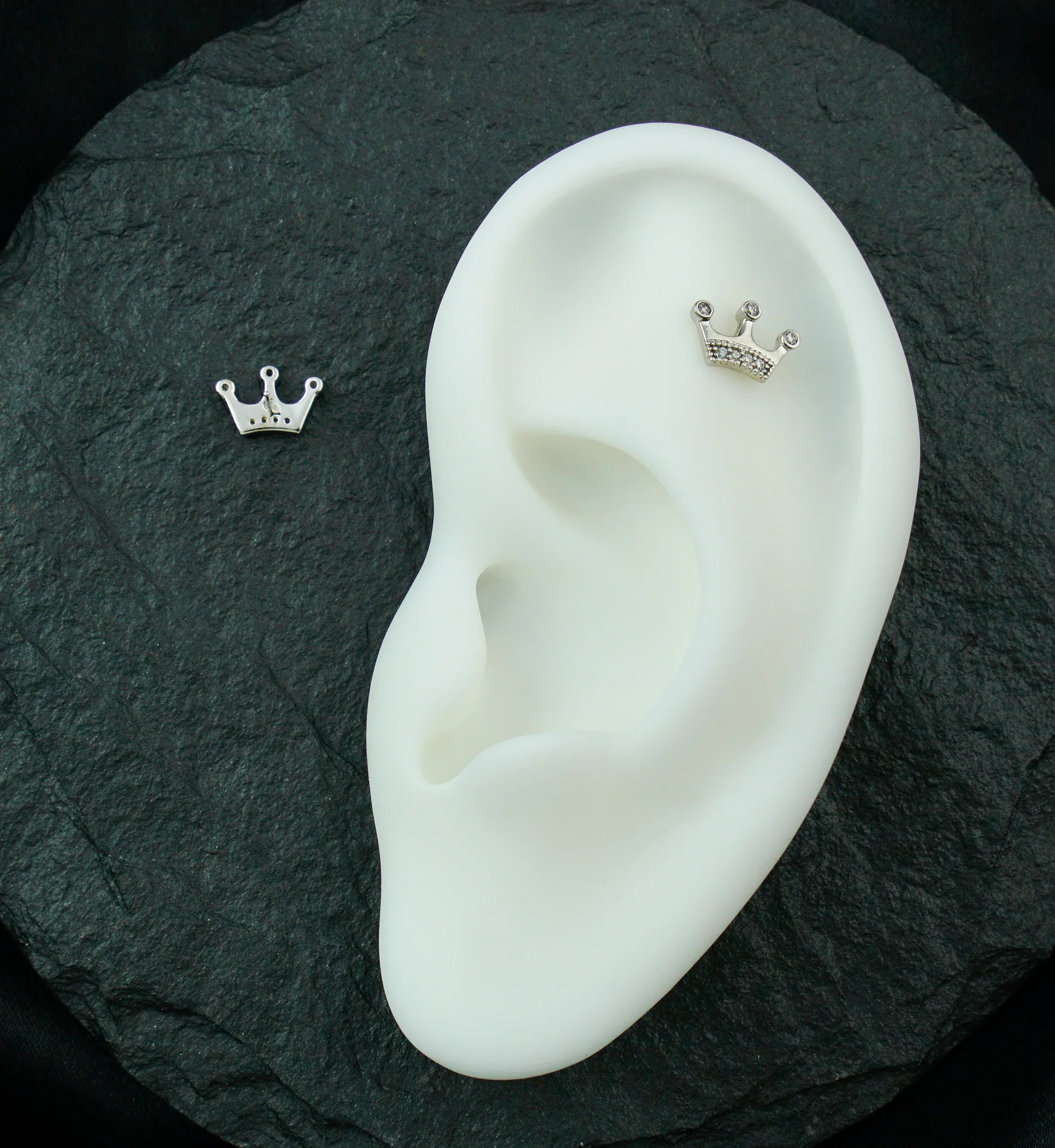 14kt White Gold Crown Clear CZ Threadless Top - Image 2