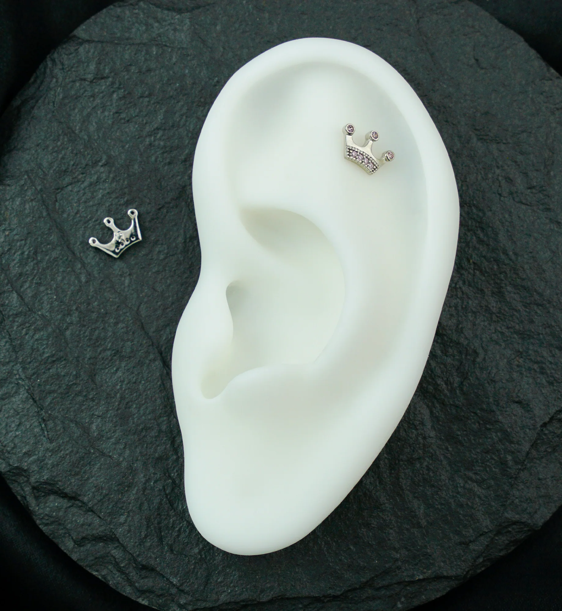 14kt White Gold Crown Pink CZ Threadless Top - Image 2