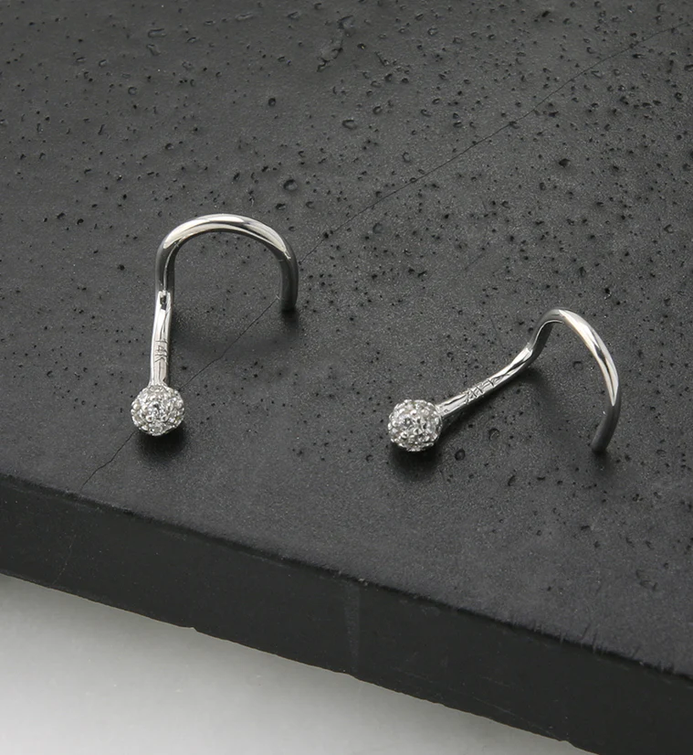 14kt White Gold CZ Ball Nose Screw Ring - Image 2
