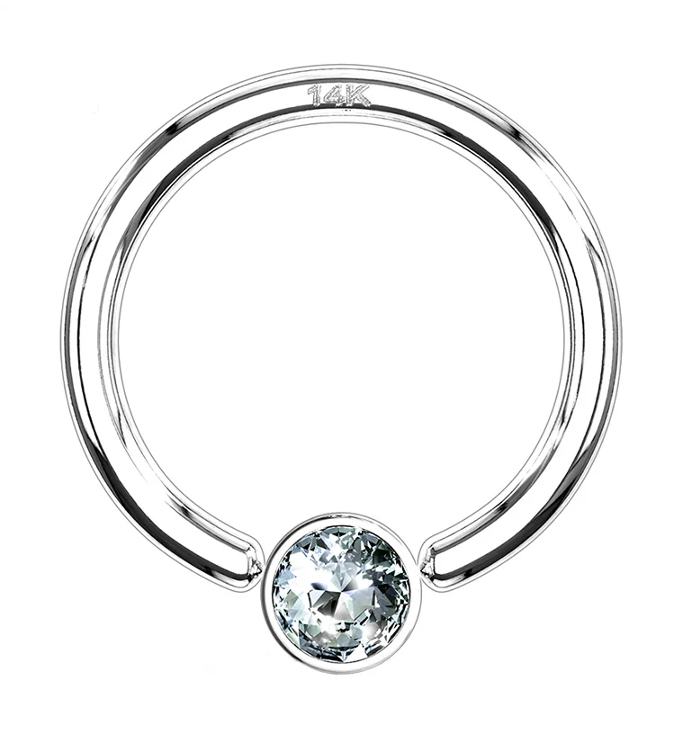 14kt White Gold CZ Gem Captive Bead Ring