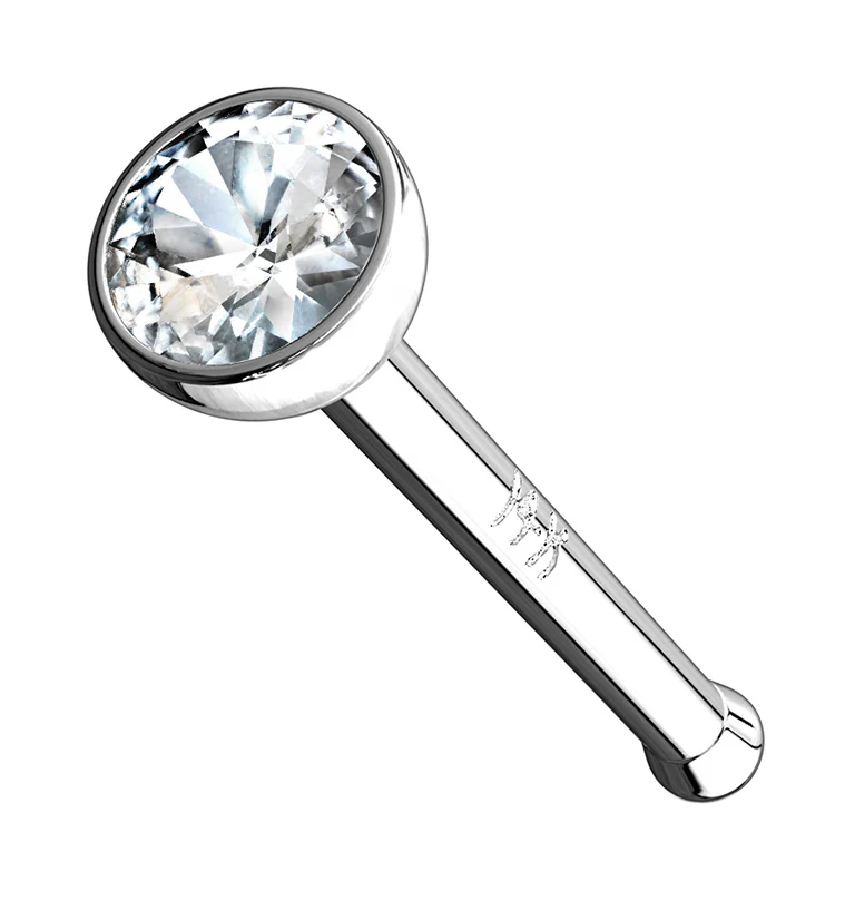 14kt White Gold CZ Nose Stud Ring