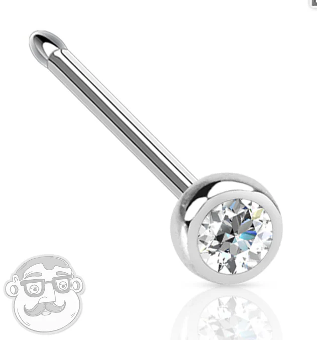 14kt White Gold CZ Nose Stud Ring - Image 2