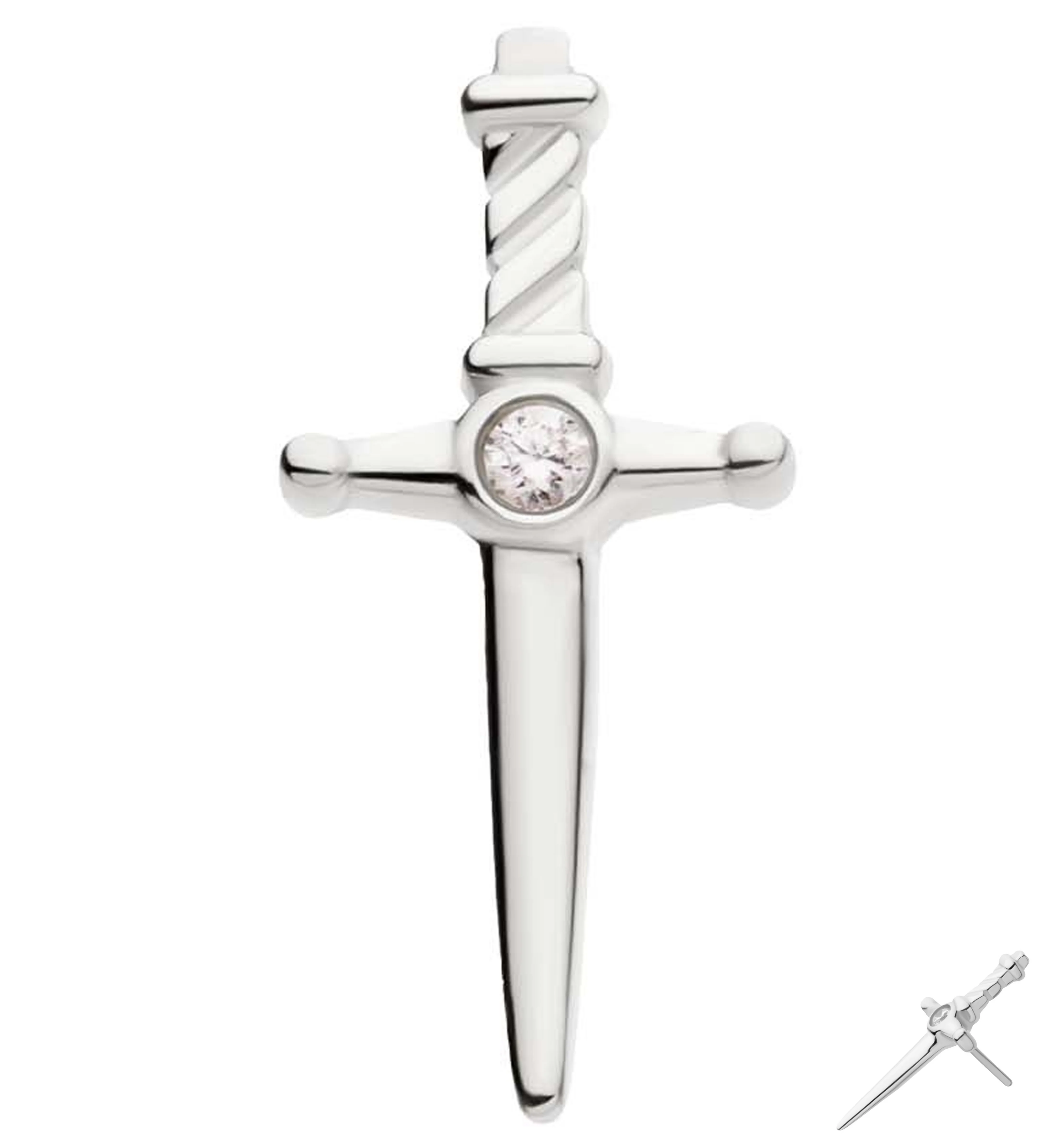 14kt White Gold Dagger Clear CZ Threadless Top