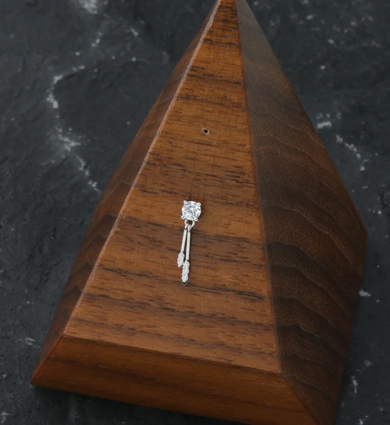 14kt White Gold Double Dangle CZ Bar Threadless Top - Image 2