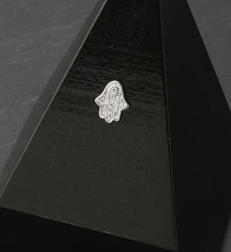 14kt White Gold Hamsa Hand CZ Threadless Top - Image 2