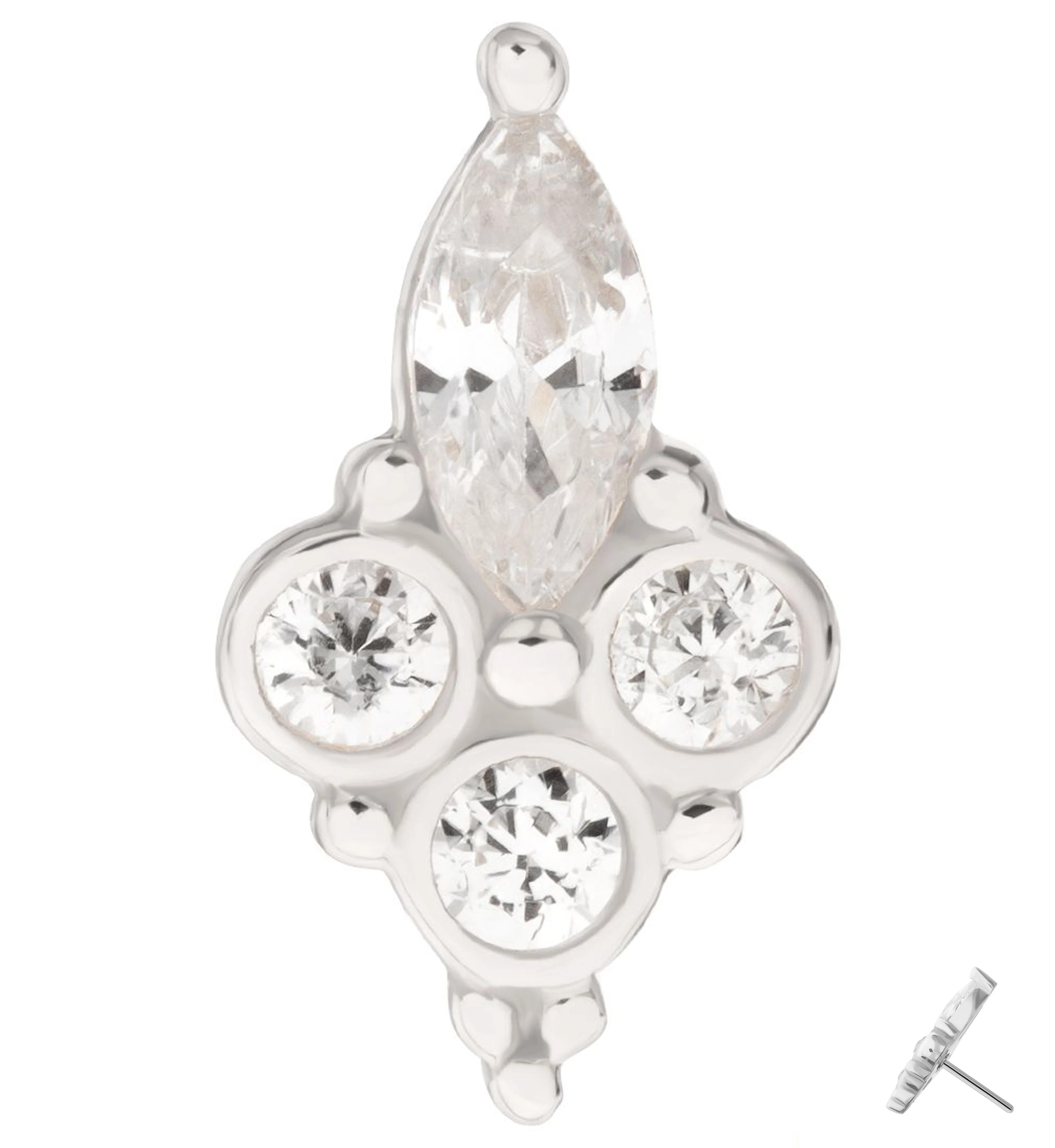 14kt White Gold Marquise Trinity Clear CZ Threadless Top