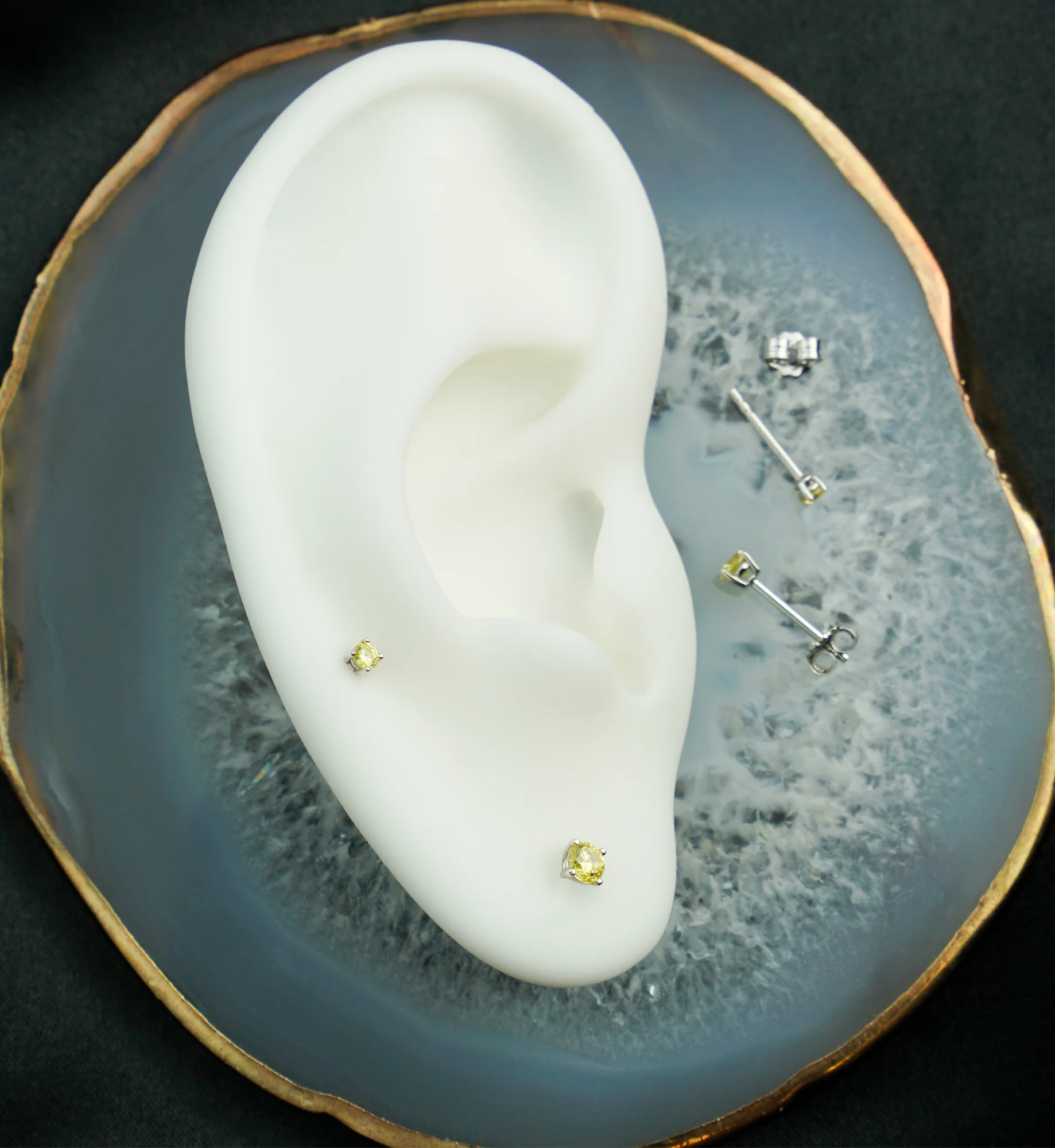 14kt White Gold November Birthstone Topaz CZ Stud Earrings - Image 2