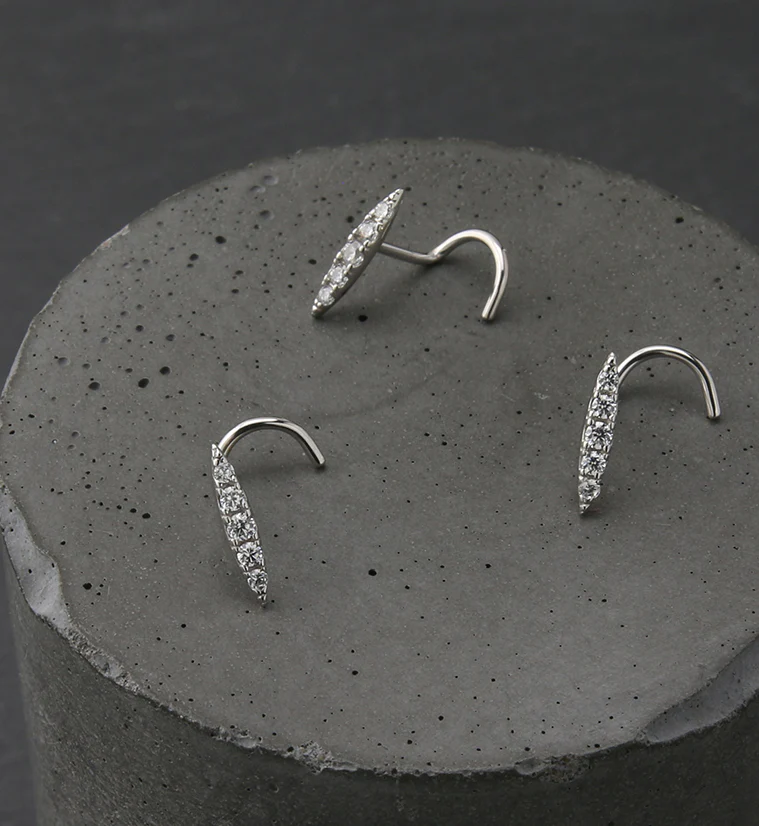 14kt White Gold Oblong Clear CZ Nose Screw - Image 2