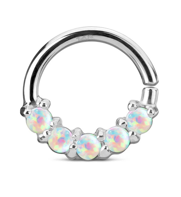 14kt White Gold Opalite Line Septum - Cartilage Ring