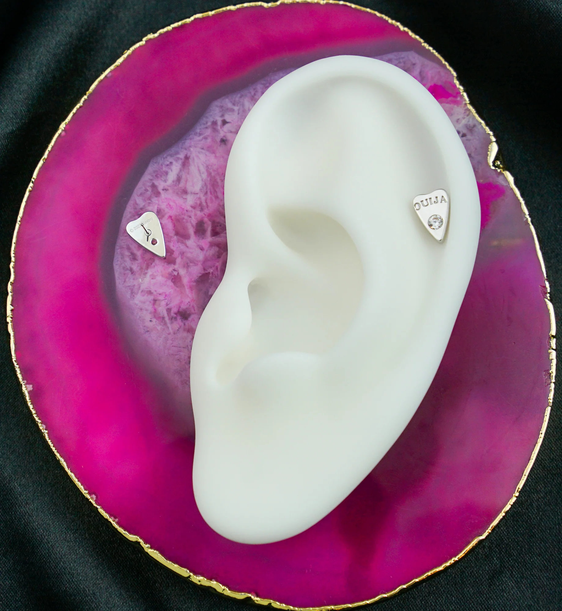 14kt White Gold Ouija Planchette Clear CZ Threadless Top - Image 2