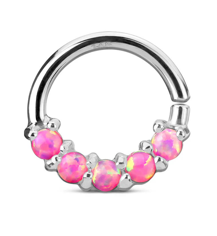 14kt White Gold Pink Opalite Line Septum - Cartilage Ring