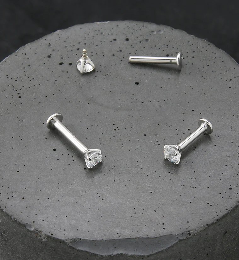 14kt White Gold Prong CZ Internally Threaded Labret - Image 2