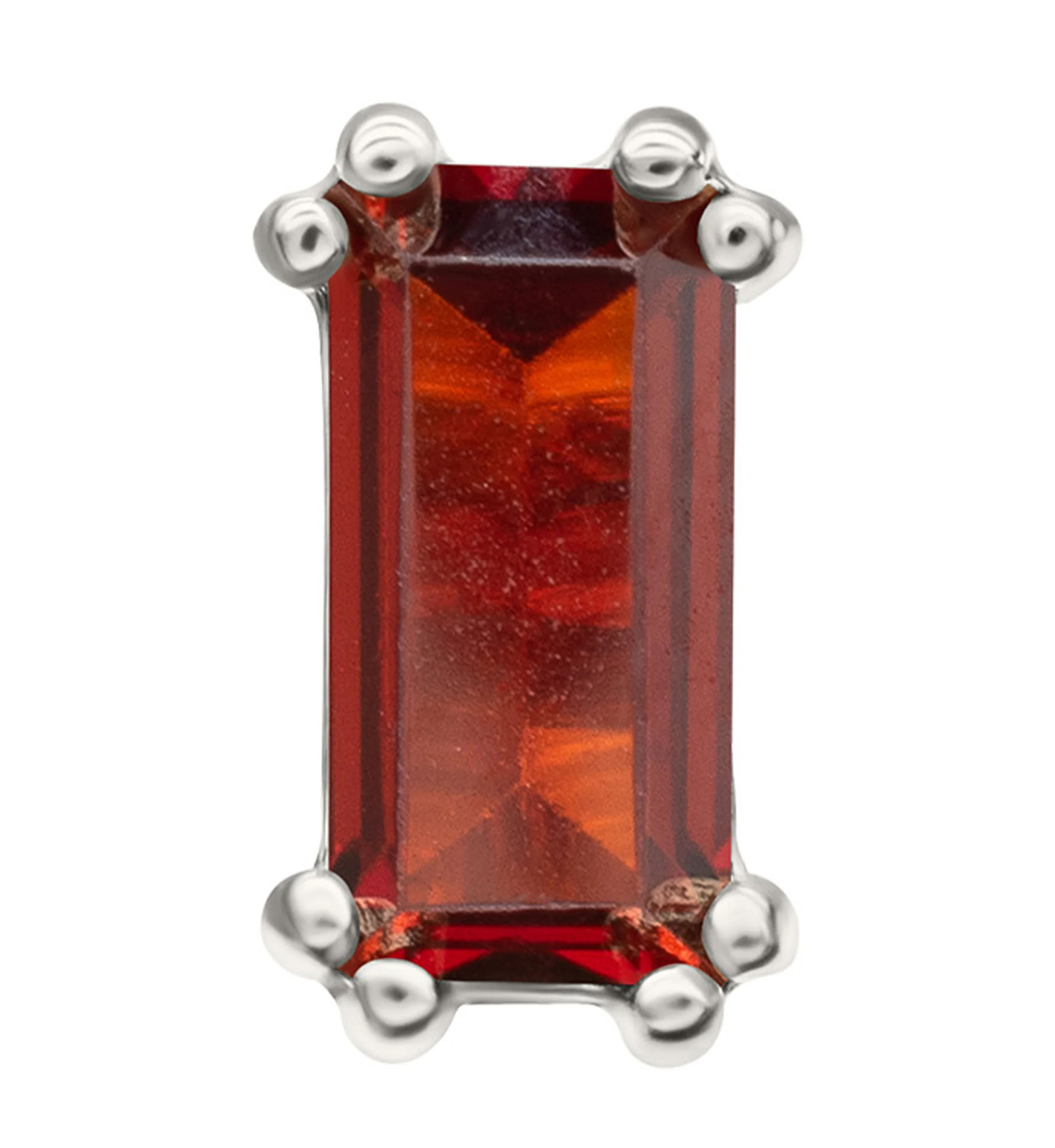 14kt White Gold Rectangle Garnet CZ Threadless Top