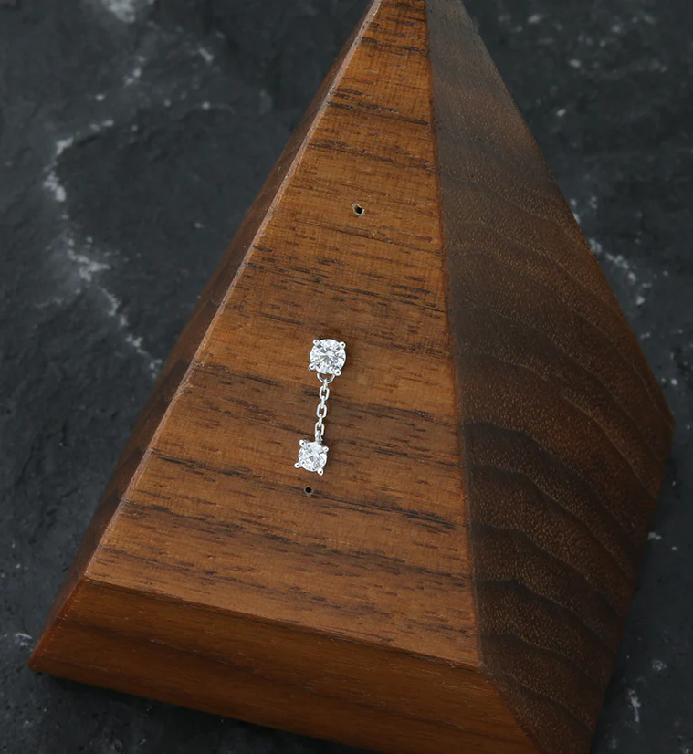 14kt White Gold Round Dangle CZ Threadless Top - Image 2