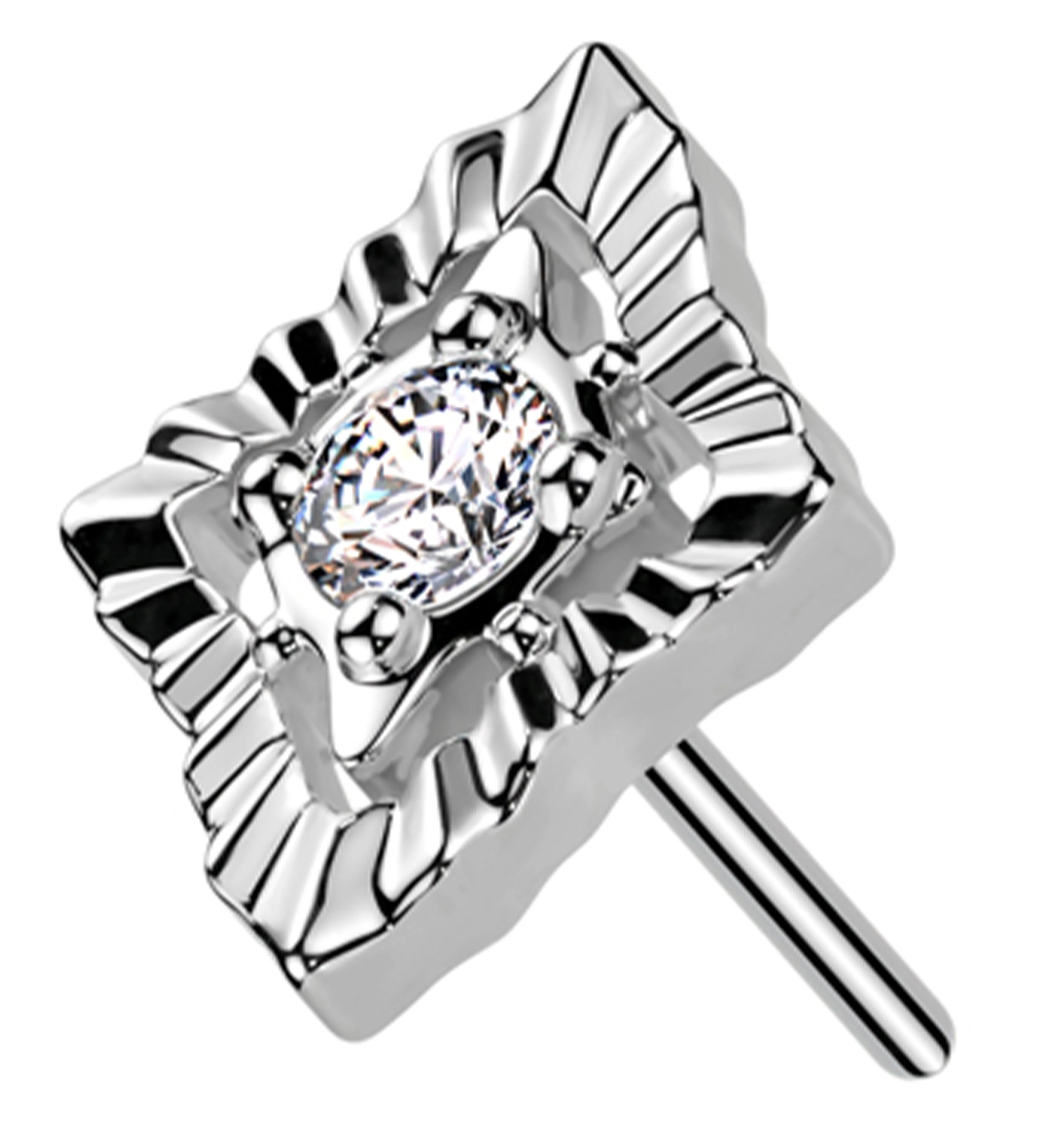 14kt White Gold Rustle Clear CZ Threadless Top