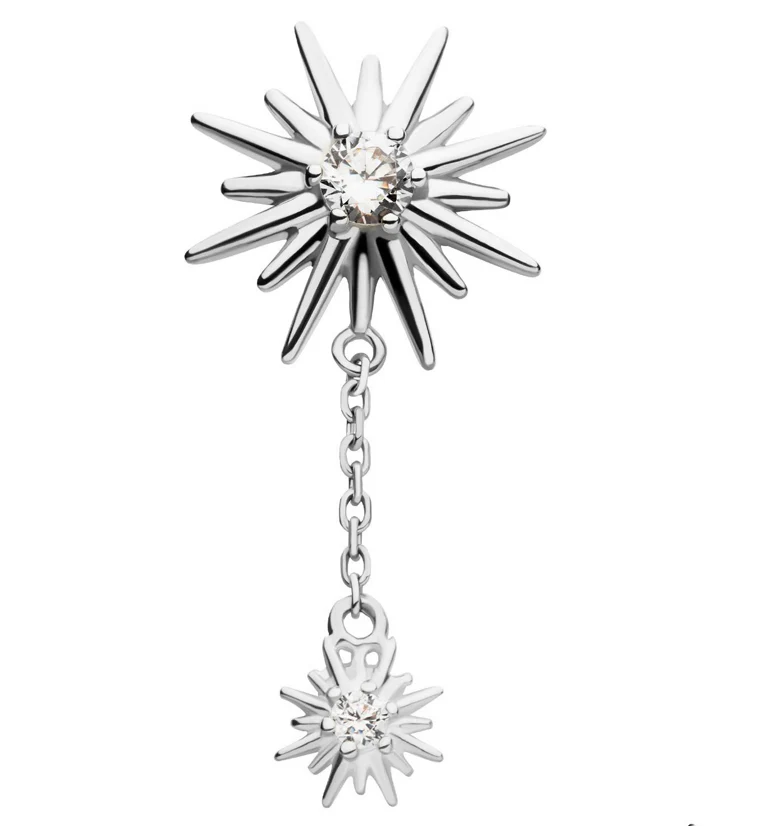 14kt White Gold Solar Rays Dangle CZ Threadless Top