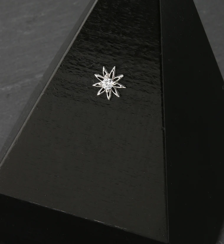 14kt White Gold Sunflower CZ Threadless Top - Image 2