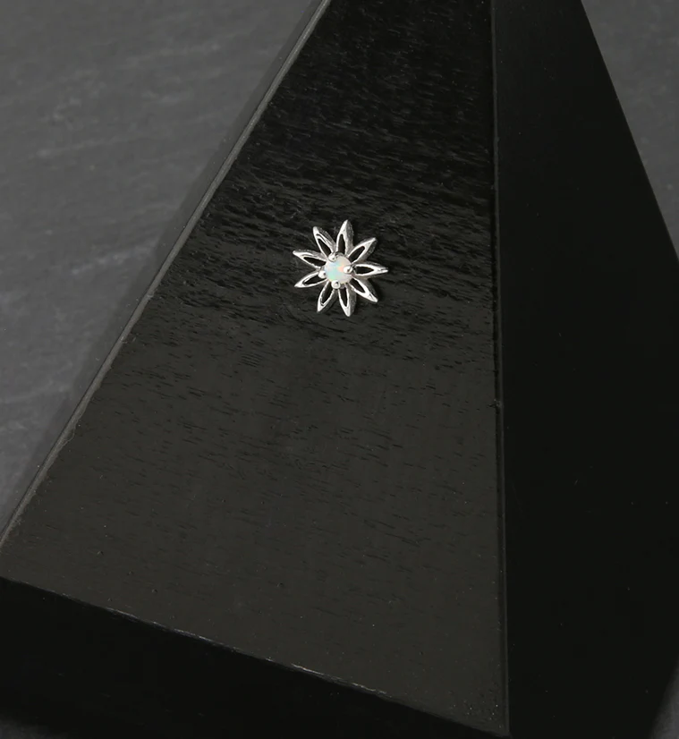14kt White Gold Sunflower White Opalite Threadless Top - Image 2