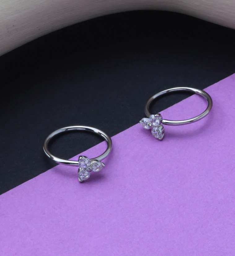 14kt White Gold Trinity Clear CZ Hoop Ring - Image 2