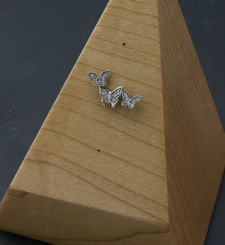 14kt White Gold Triple Butterfly CZ Threadless Top - Image 2