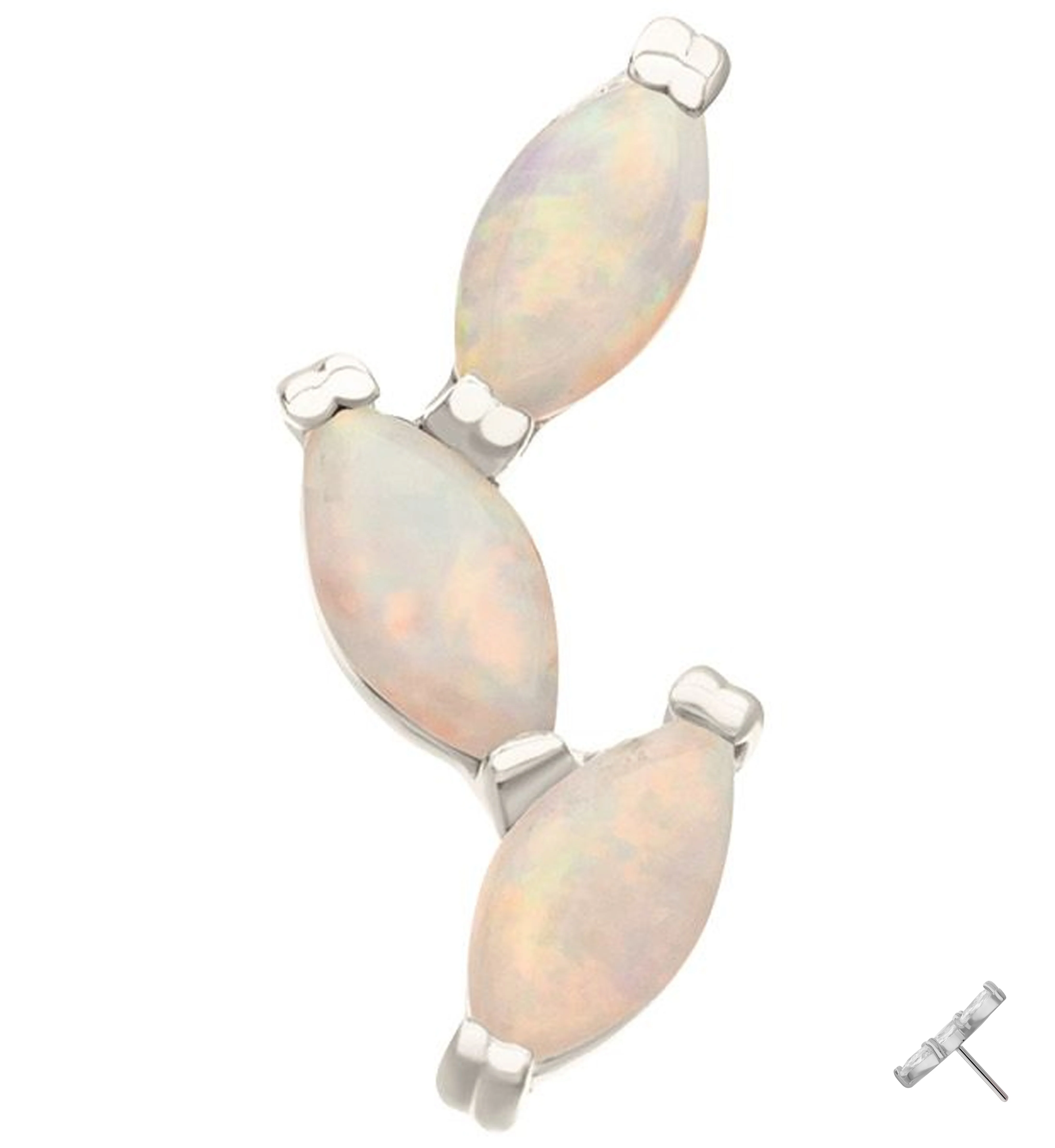 14kt White Gold Triple White Opalite Marquise Vine Threadless Top
