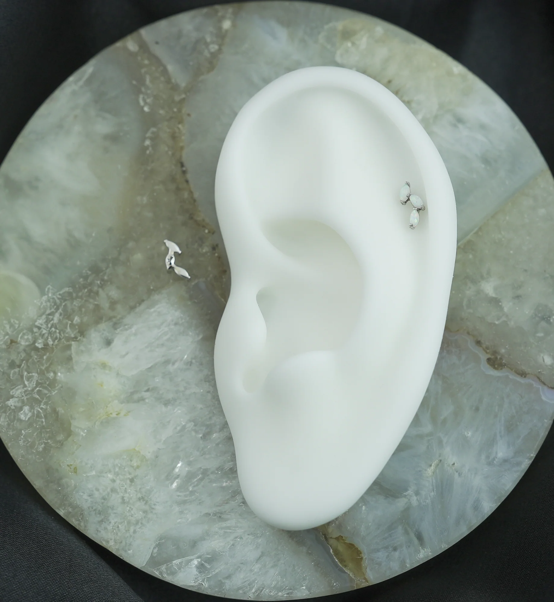 14kt White Gold Triple White Opalite Marquise Vine Threadless Top - Image 2