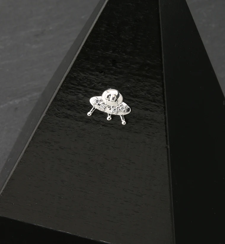14kt White Gold UFO CZ Threadless Top - Image 2