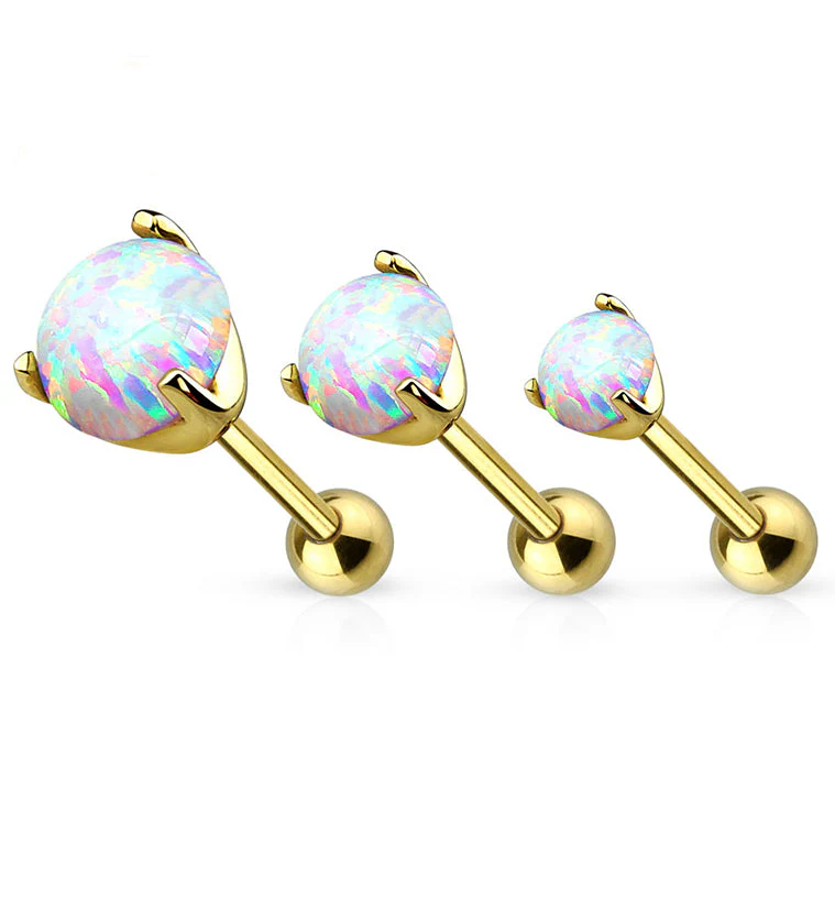 16G 14kt Gold Opalite Tragus - Cartilage Barbell