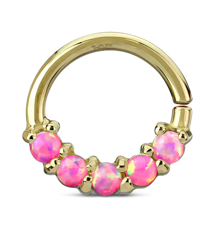 16G 14kt Gold Pink Opalite Line Septum - Cartilage Ring