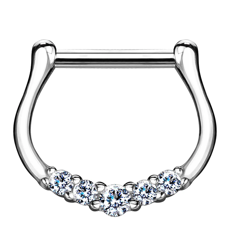 16G 14kt White Gold Clear 5 Gem Hinged Clicker