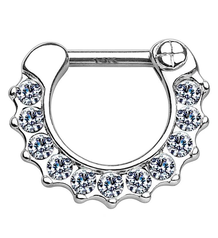 14kt White Gold CZ Gem Rim Clicker Ring