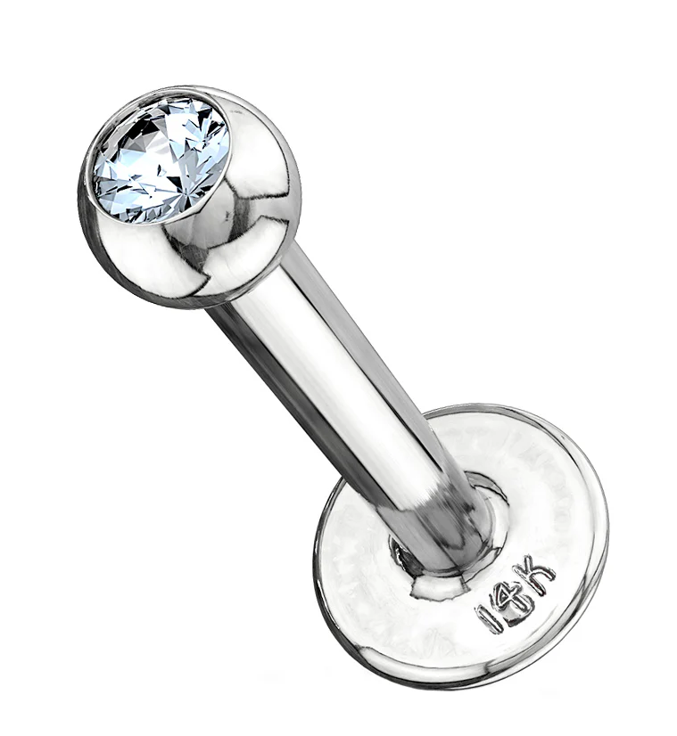 14kt White Gold CZ Top Flat Back Labret Post