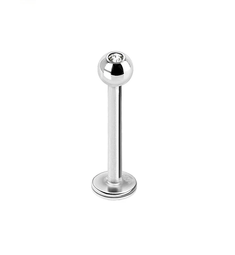 14kt White Gold CZ Top Flat Back Labret Post - Image 2