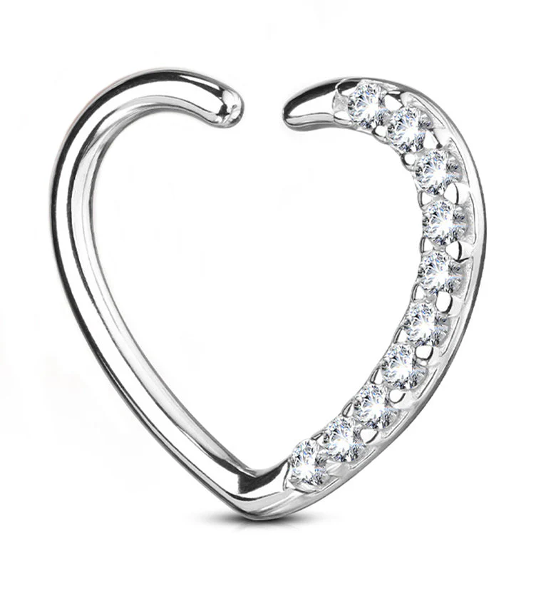 16G 14kt White Gold Heart CZ Daith Cartilage Ring - Image 2