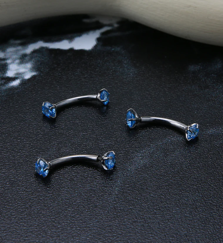 Aqua CZ Double Prong Titanium Curved Barbell - Image 3