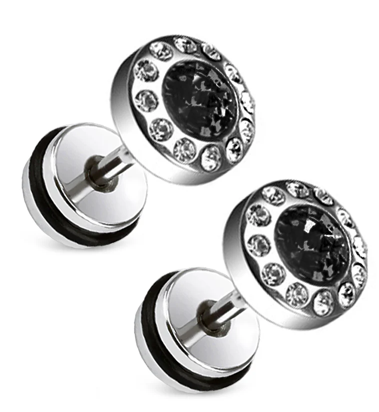 16G Black Zircon Steel Fake Plugs - Gauges