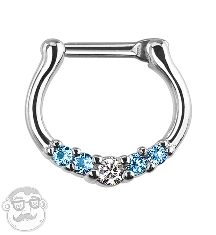 16G Blue 5 Gem Septum Clicker