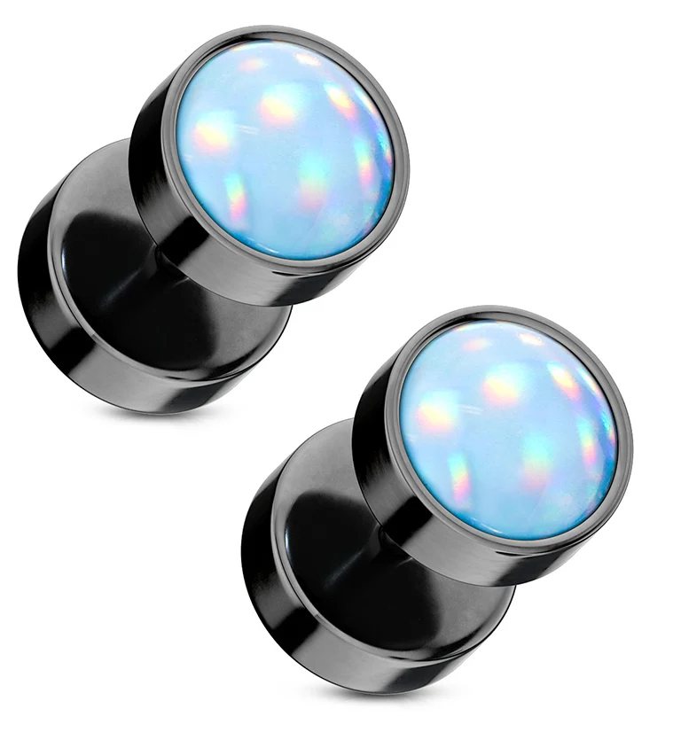 16G Blue Escent Black PVD Stainless Steel Fake Plugs - Gauges