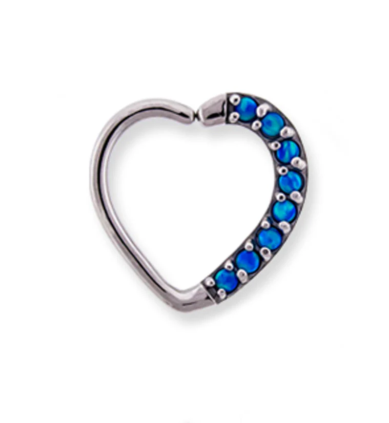 16G Blue Opal Annealed Heart Daith - Cartilage Ring