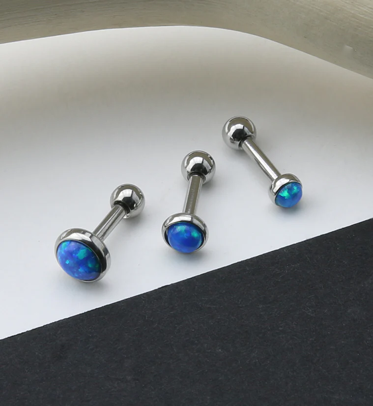 16G Blue Opal Top Cartilage Barbell - Image 2