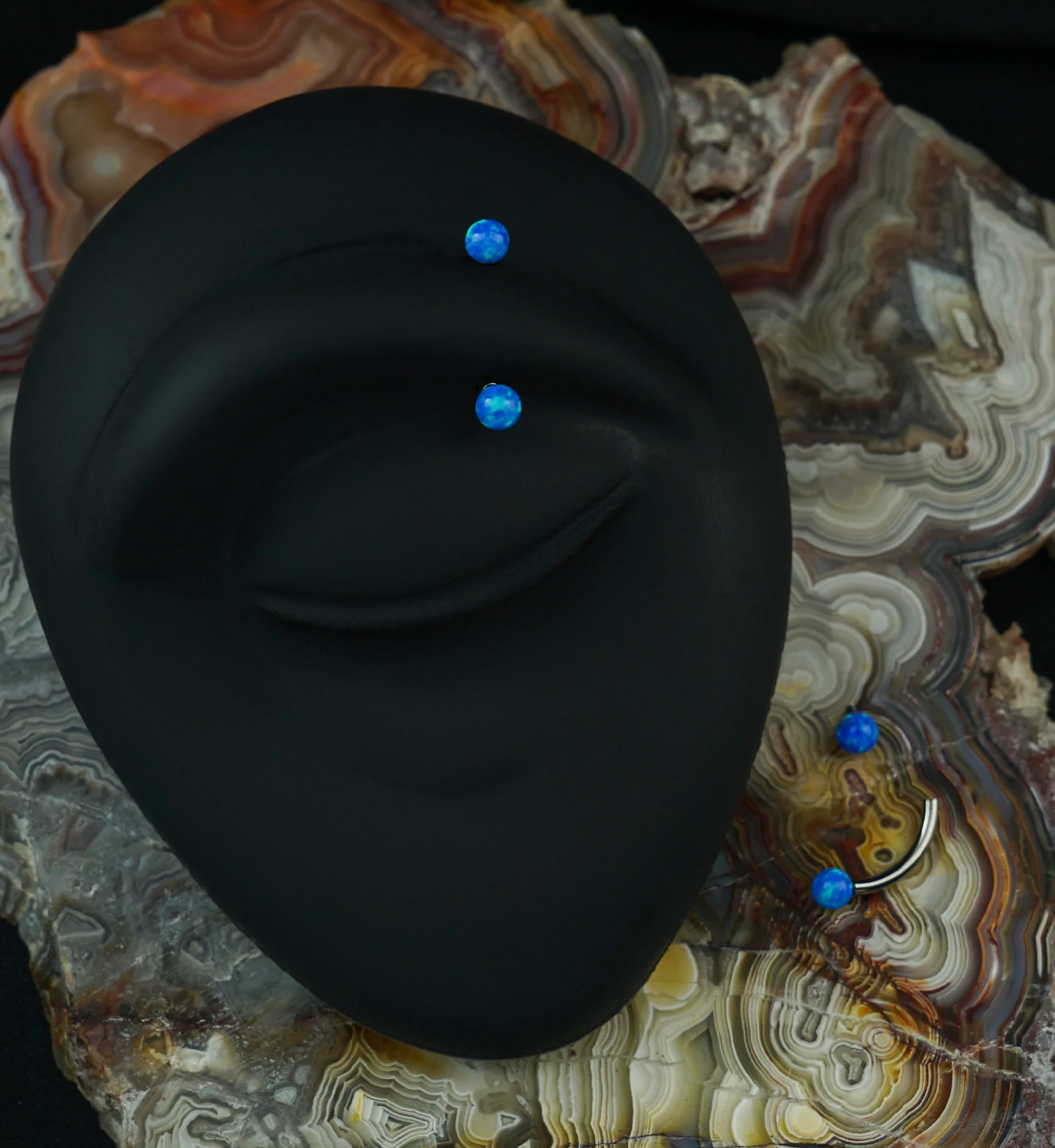 Blue Opalite Internally Threaded Curved Barbell - Image 2