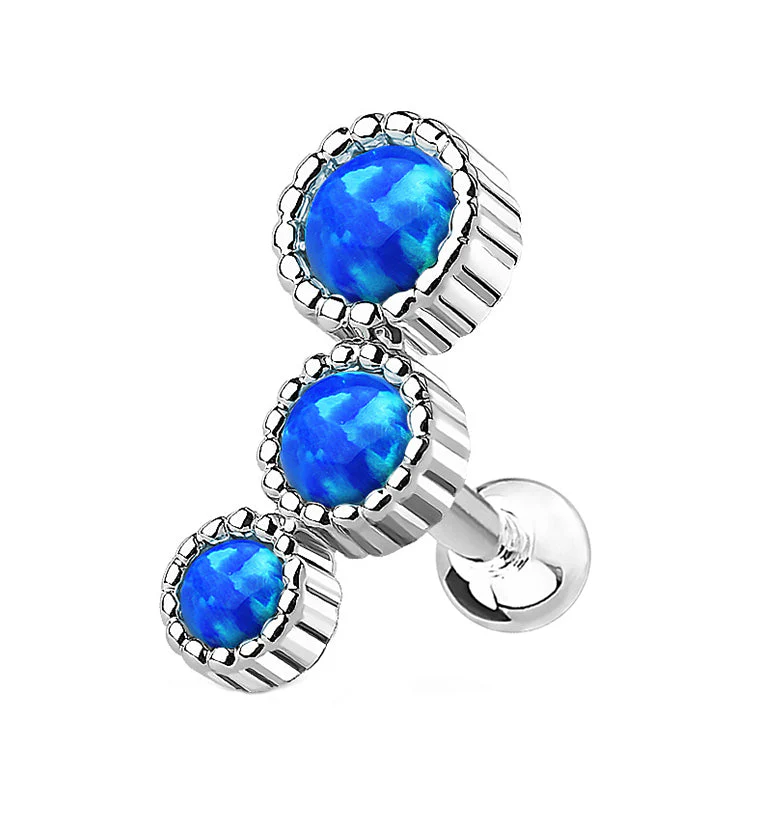 16G Blue Triple Opal Dome Cartilage Barbell