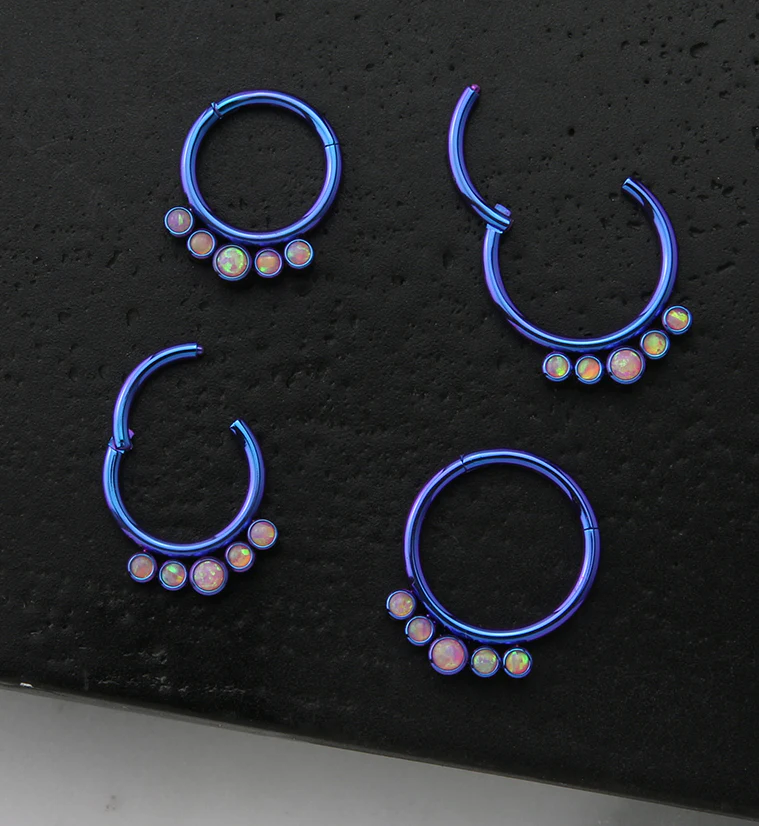 Blurple PVD Cinque Pink Opalite Titanium Hinged Segment Ring - Image 2
