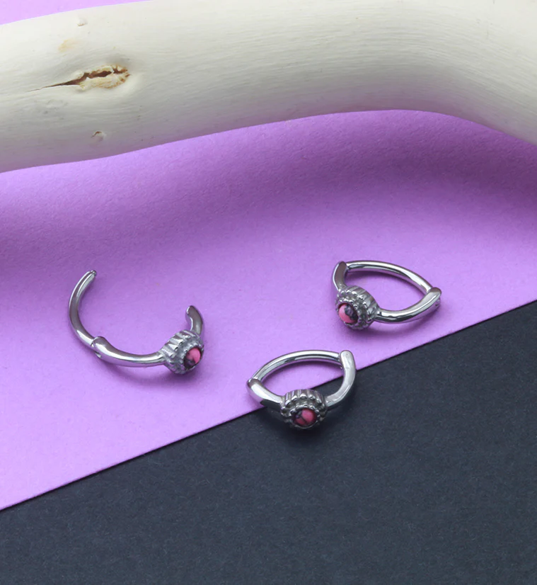 16G Centered Pink Howlite Stone Rook Clicker - Image 2
