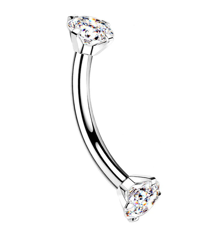 Clear CZ Double Prong Titanium Curved Barbell