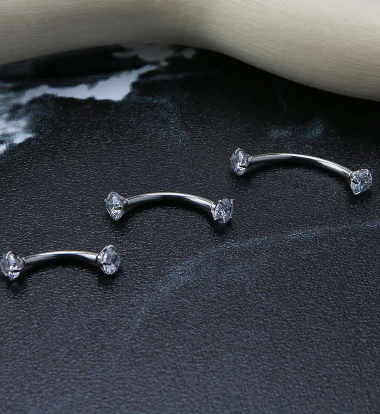 Clear CZ Double Prong Titanium Curved Barbell - Image 3