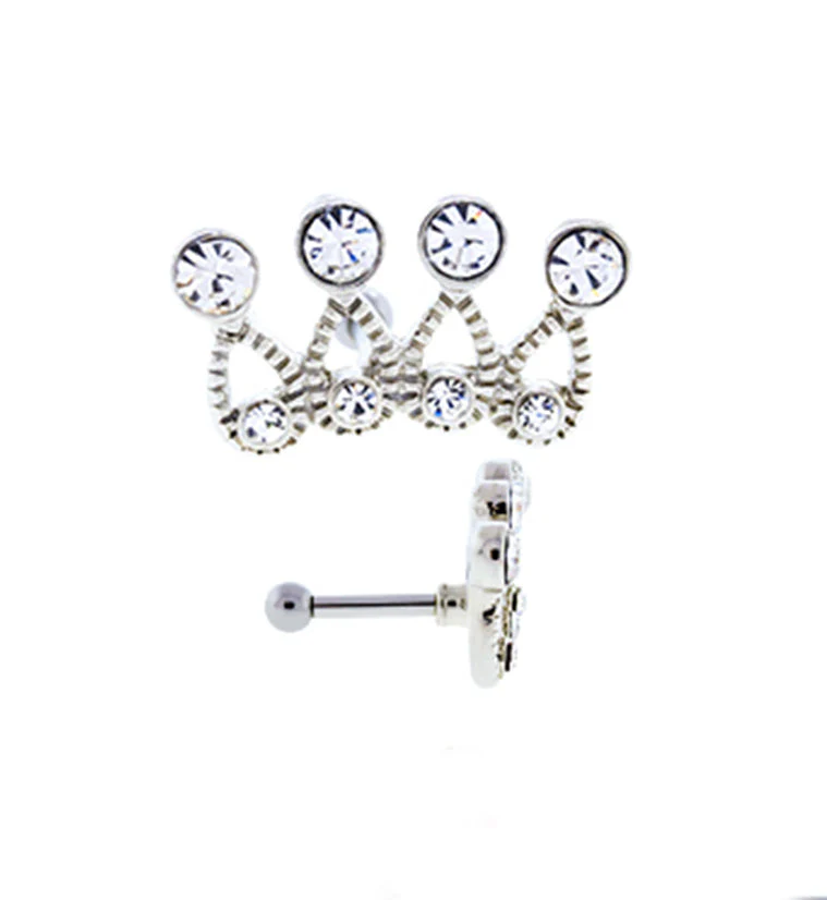 16G Clear CZ Royal Crown Tragus - Cartilage Barbell